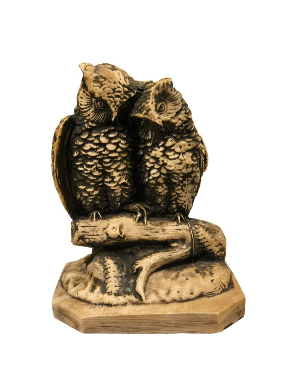 Vintage Owl Figurine Sculpture On Branch Resin Home Decor Collectible